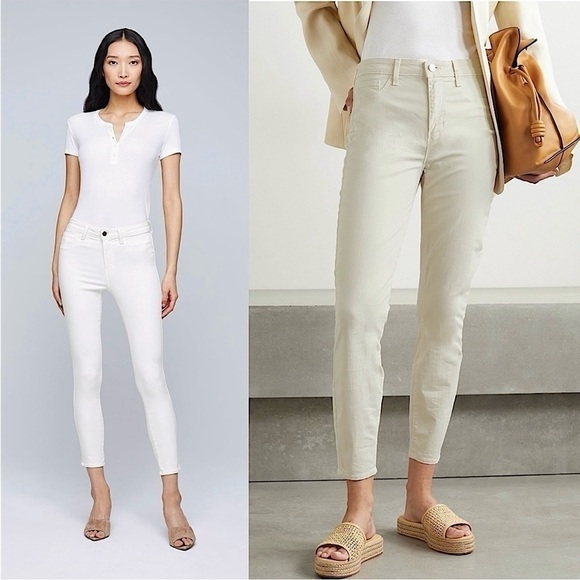 NWT L'AGENCE Beige Stretch Denim High Rise Ankle Crop Margot Skinny Jeans 25 - Picture 1 of 10